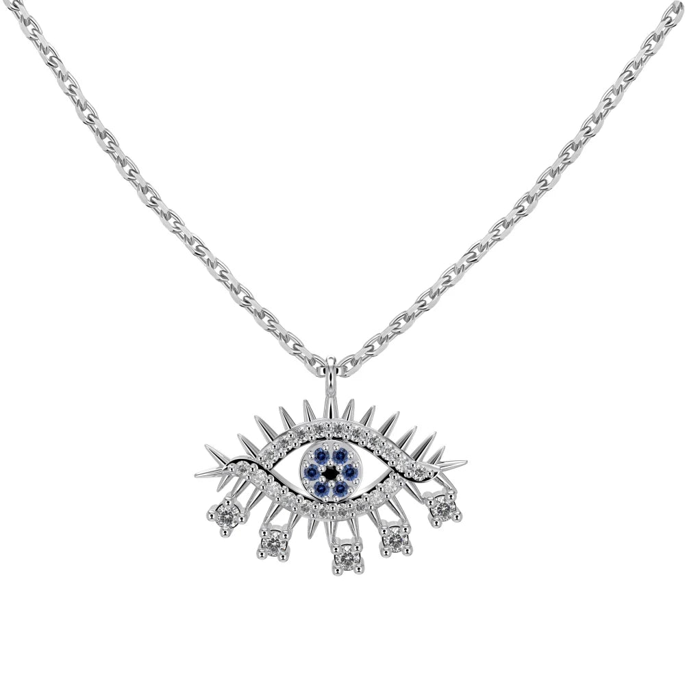Dylam Trendy S925 Sterling Silver Chain Jewelry Necklace Cz Cubic Zircon Pendants Blue Devil Eye Pendant Necklaces for Women