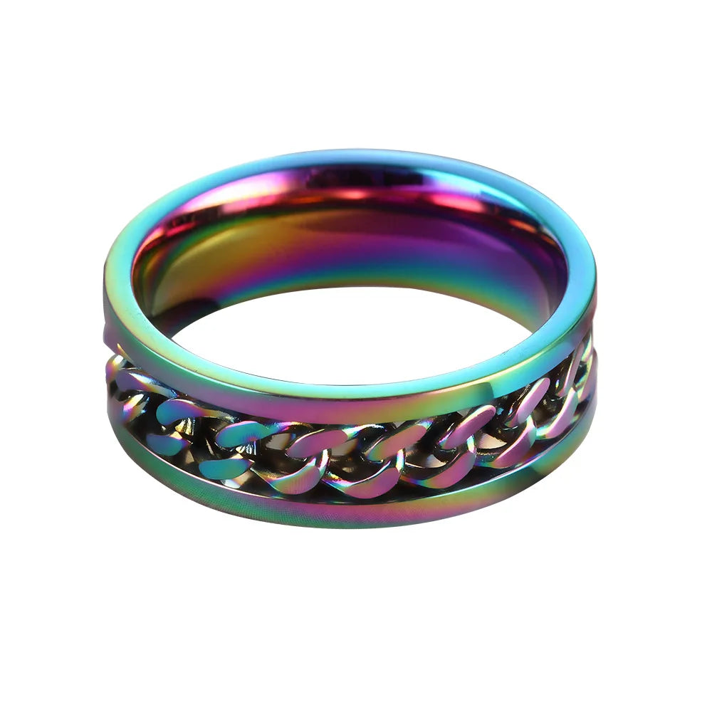 Stainless Steel Men Women Fashion Jewelry Colorful Chain Ring Punk Style Hiphop Rings for Men Women
