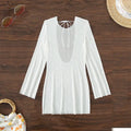 Crew Neck Long Sleeve Smock Beach Resort Mesh Swimsuit Women's Backless Over Bikini