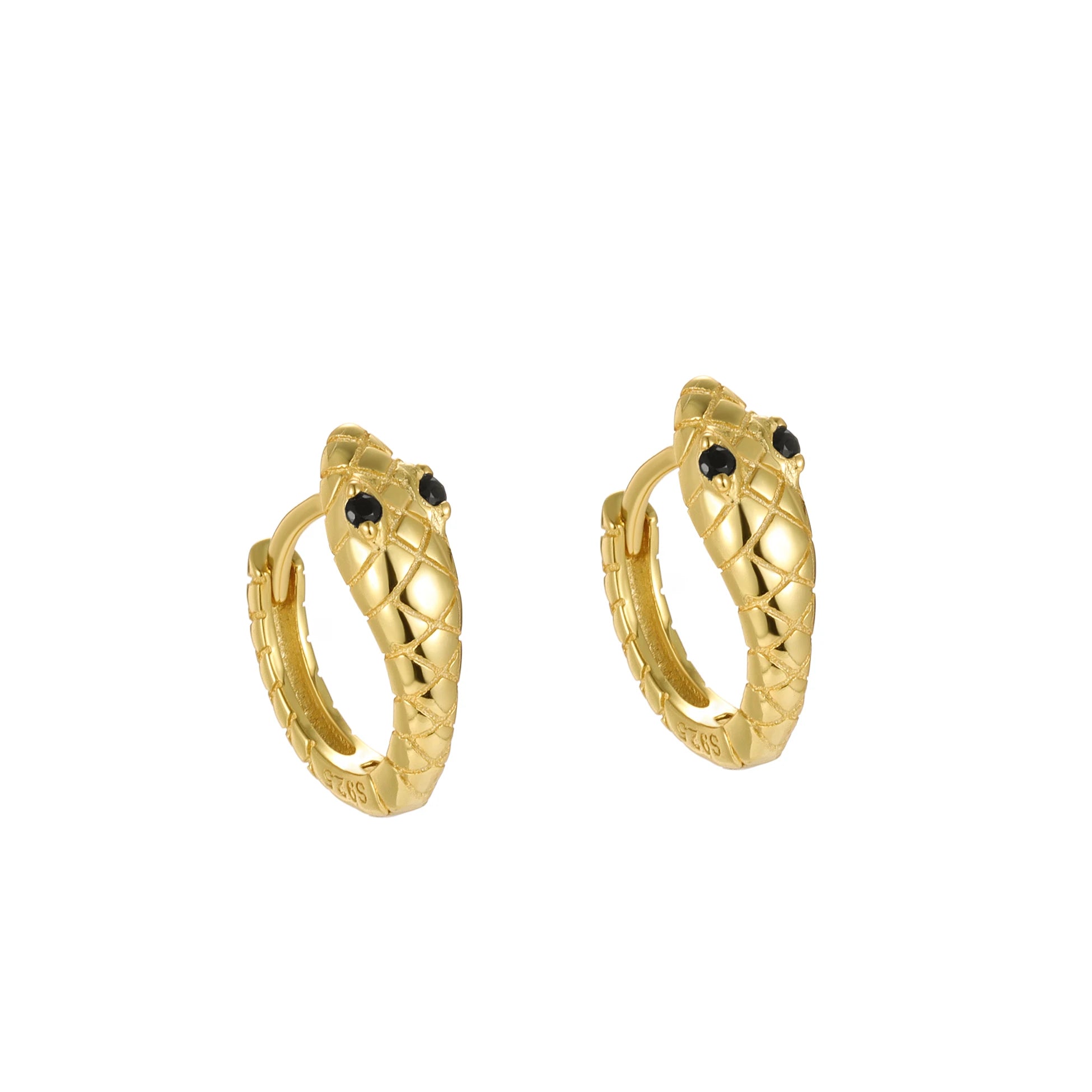 2025 New Hoops 925 Sterling Silver Small Black Cubic Zircon CZ Snake Earrings Set for Women Men Fine Jewelry Wholesale