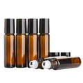 Refill 10ml Amber Brown Roller Bottle Empty Perfume Fragrance Oil Roll on Glass Bottle With Stainless Steel Roller & Black Cap
