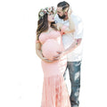 European and American Women's Lace One-Line Neck Maternity Dress Short Sleeve Knitted Photography Fly Sleeve Dress for Summer