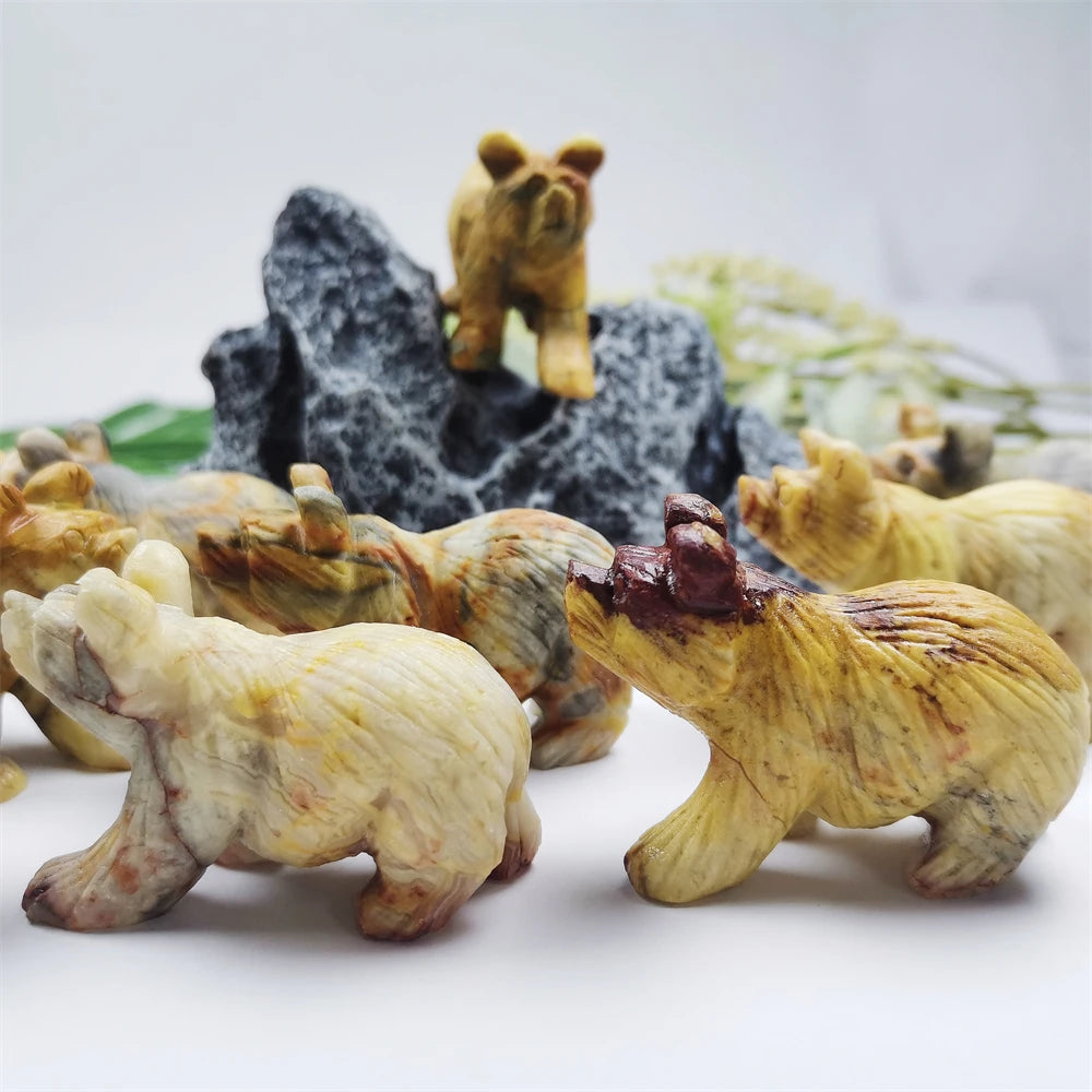 Wholesale Hand Carved Animals Lovely Crystal Crafts Crazy Agate Bear for Decoration