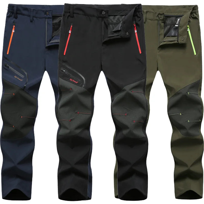 New Men's Autumn Outdoor Thick Waterproof Hiking Trousers Climbing Fleece Pants