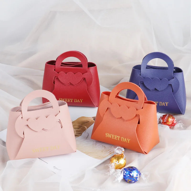 Sweet Day Leather Small Gift Bag for Candy Chocolate Boxes Candy Pouch With Handle for Wedding Favors