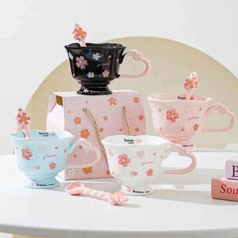 M High Beauty Sakura Ceramic Creative New Year S Coffee Makeup Home Women Personalized Water Cup