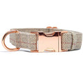 Custom Eco-Friendly Nylon Tweed Cotton Dog Collar with Rose Golden Metal Buckle