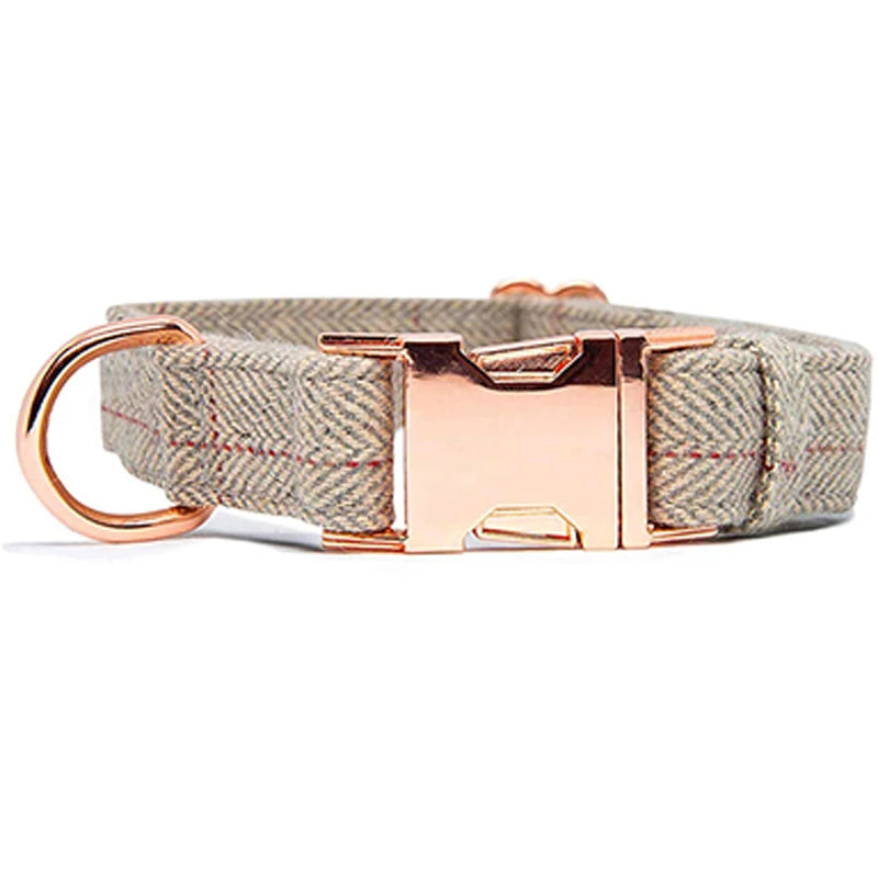 Custom Eco-Friendly Nylon Tweed Cotton Dog Collar with Rose Golden Metal Buckle