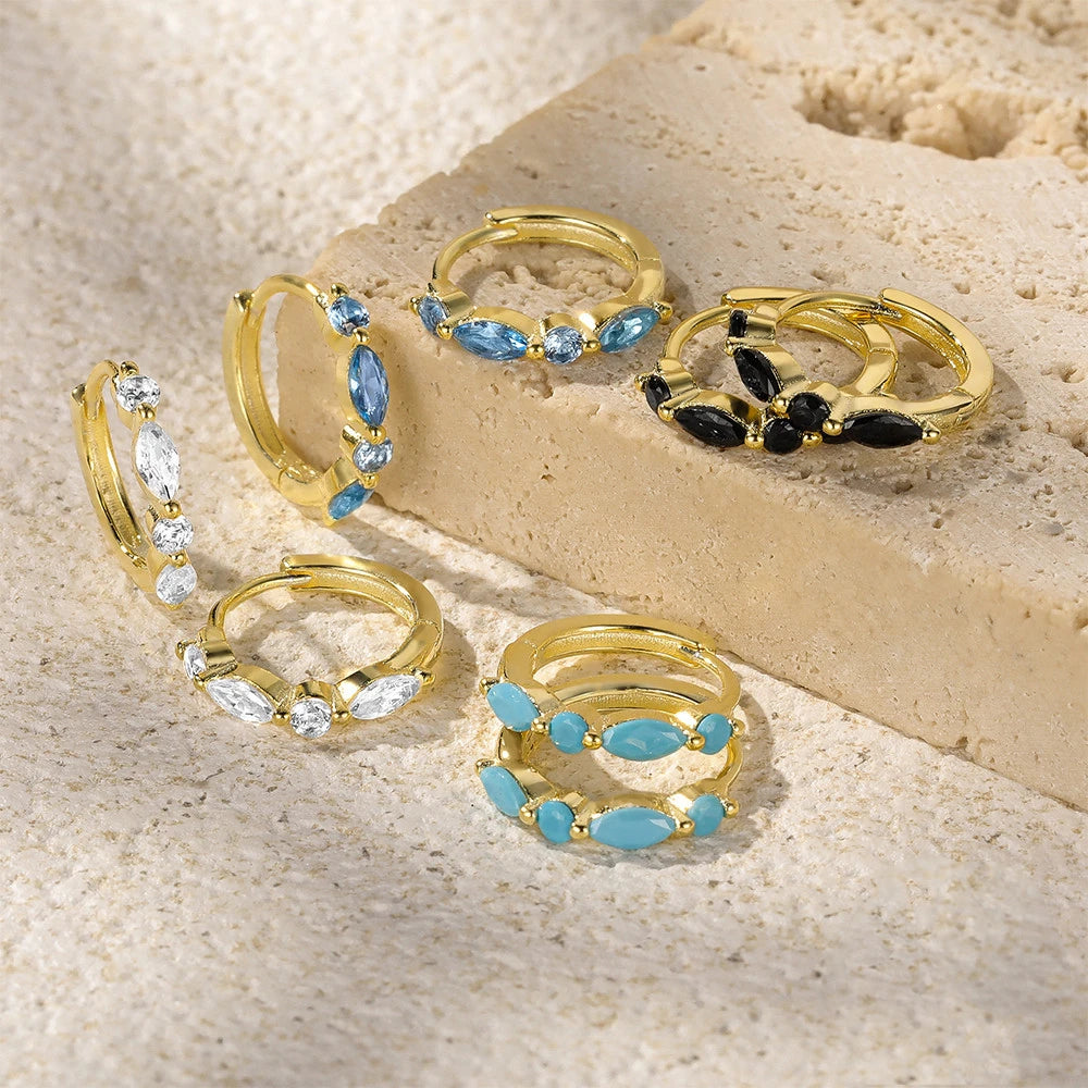 Daidan 12mm Earrings Silver 925 Elegant Hoop Zirconia Huggie Hoop Turquoise Ladies Earrings