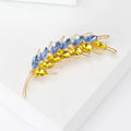 Retro Elegant Yellow Blue Crystal Wheat Ear Brooch for Women Wedding Party Flower Brooches Pin Fashion Cute Femme Bijoux De Luxe