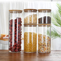 200ml High Borosilicate Glass Storage Jar Transparent Eco-Friendly Airtight Bamboo Wood Lid Shape Cookie Candy Honey Food Cover
