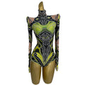 Sexy Long Sleeves Stage Performance Jumpsuits Women Robot Cosplay Festival Costume Ladies Rompers Party Rhinestone Bodysuits