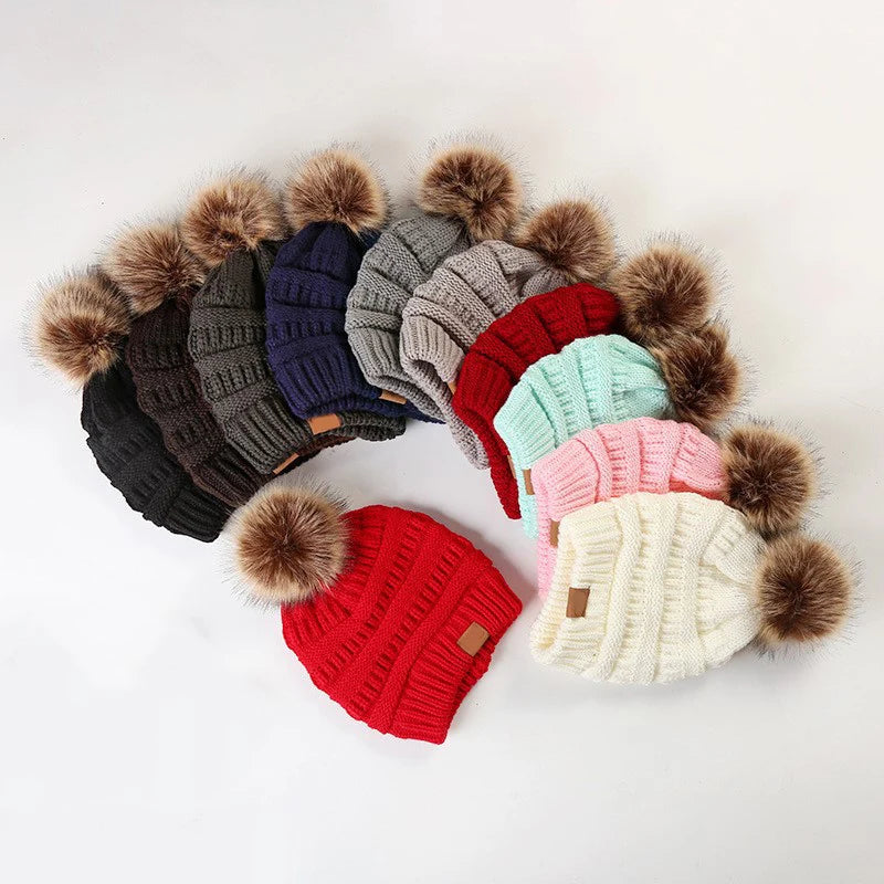 Custom Logo Knitted Hat Pom Women Winter Cap Hats Wholesale Women Beanie Hat With Pom Pom
