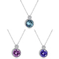 Fine Jewelry Rhodium Sterling Silver Blue/Purple/Pink Cubic Zirconia Pendant Necklace for Women Mom Wife Party Birthday Gift