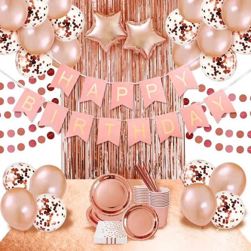 Girls Birthday Party Supplies With Happy Birthday Banners Rose Gold Confetti Balloons Rose Gold Birthday Party Decorations Kit