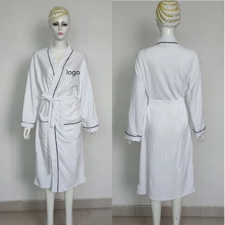 Wholesale Luxury Couple Waffle Bathrobe 100% Cotton White Kimono Womens Sleepwear Star Hotel Use Spa Bathrobe
