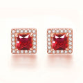925 Silver Ruby Earring Jewelry Sparking  CZ Korean Colored Birthstone Women Stud Earrings