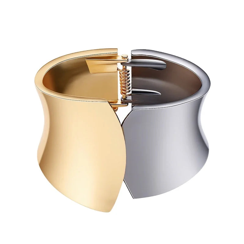High Polishing Personality Gold Color Alloy Geometric Wide Cuff Blank Bangle Bracelet