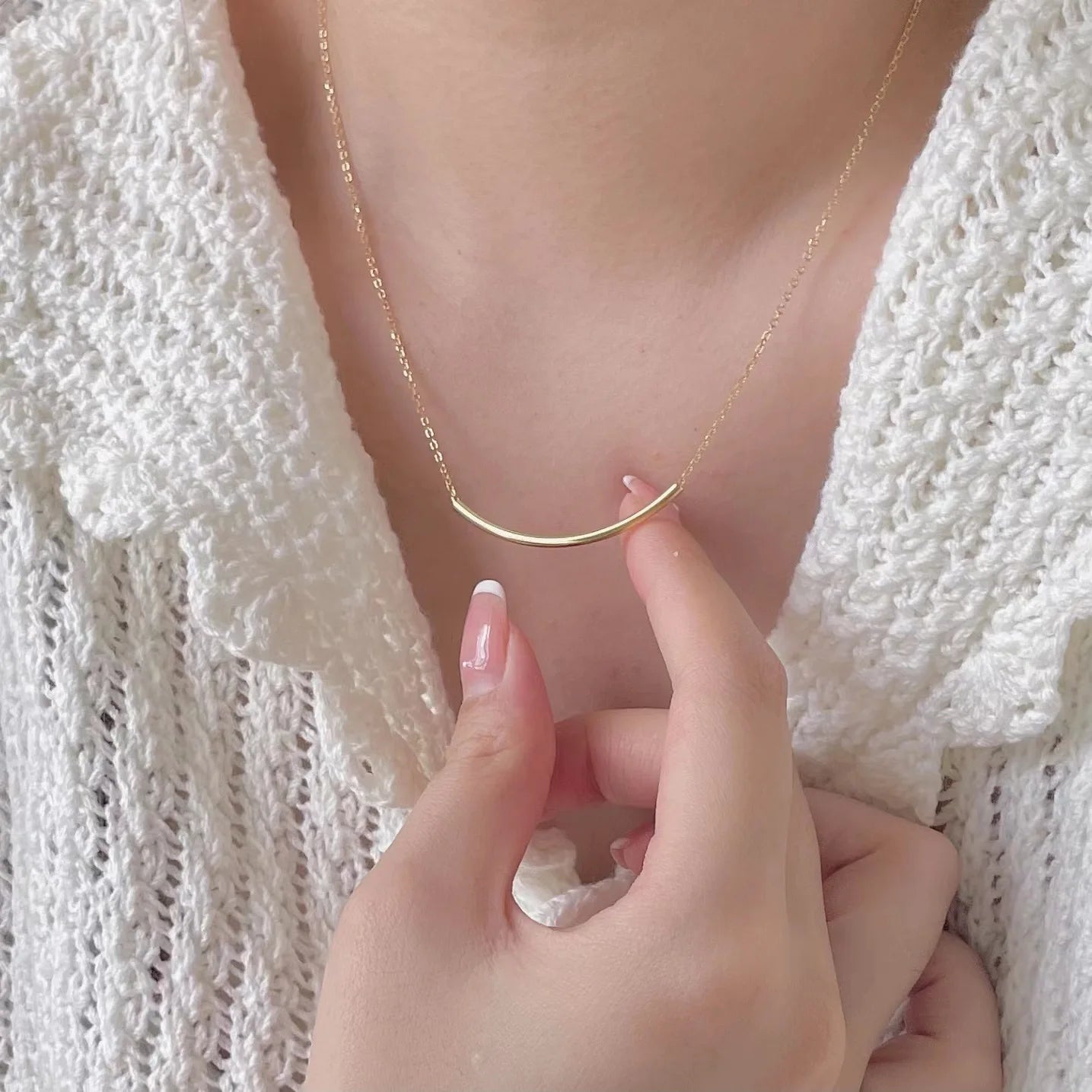 Korean Style Necklace New Silver Jewelry 925 Sterling Silver Thin square Tube Necklace