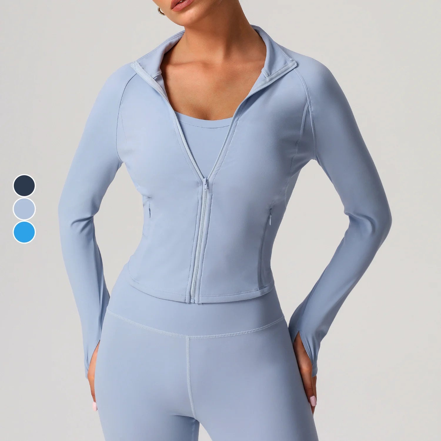 European American Women's Lightweight Tight-Fitting Long-Sleeved Yoga Top Quick-Drying Breathable Anti-Bacterial Four-Way