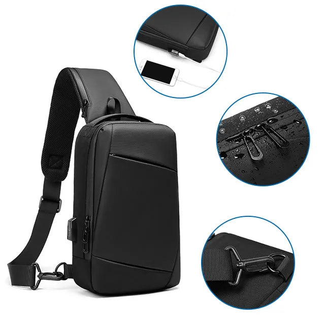 Anti-theft Lock Upscale Chest Bag Men Shoulder Bags USB Charging Crossbody Bags