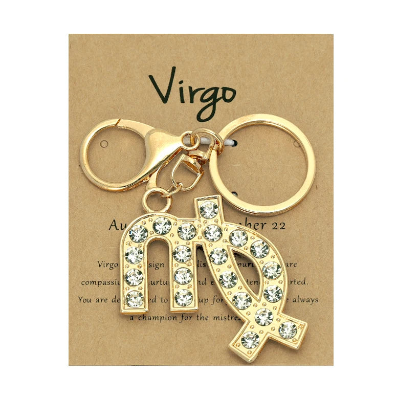 Wholesale Bag Accessories Gold Silver Plated Key Ring Crystal Horoscope 12 Zodiac Sign Keychain for Women Men