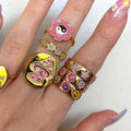 Fenny 18K Gold Plated Wholesale Non Tarnish  Spring Summer Romantic Cute Enamel Heart Flower Star Stainless Steel Finger Ring