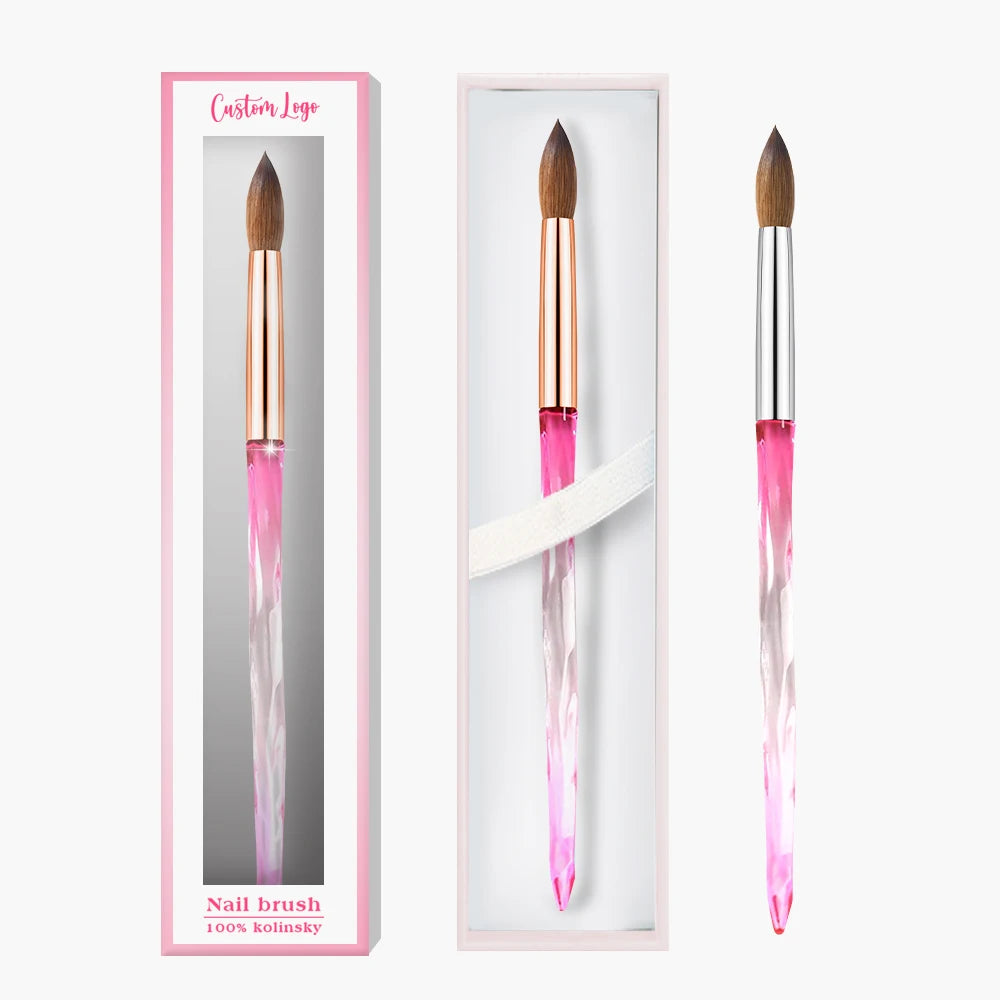 Wholesale New Pink 100% Kolinsky Acrylic Nail Brush Customizable Crimped Liner Hair Pure Kolinsky Material