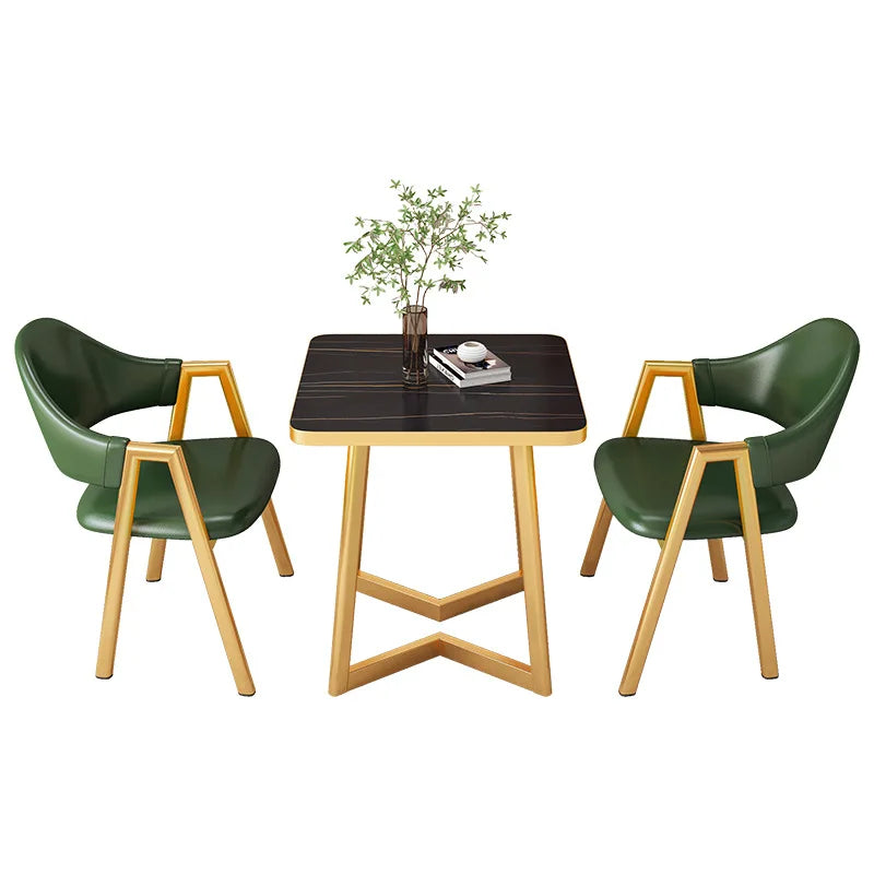 CZ2 Modern Dining Table and Chair Set with Slate Top and Metal Base for Hotel & Villa Use