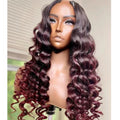 Ombre 99J Burgundy Color Loose Deep Wave Upart V Part Machine Wig Full Raw Hair No Lace U Part Wigs for Black Women