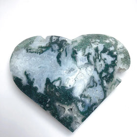 Kindfull Natural Stone Hand Carved Drusy Moss Agate Big Heart Shape Crystal Craft for Decor