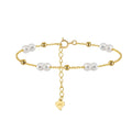 RINNTIN GPB40 925 Sterling Silver Bead Chain Multi-Strand Bracelet with Cultured Freshwater Real 14K Gold Plated Bracelet