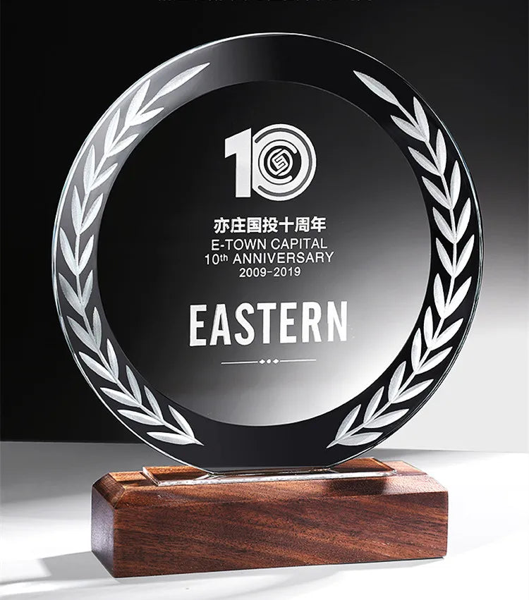 Blank Glass Wooden Trophy Plaque Awards with Wooden Basefor Graduation Gifts or Luxury Souvenir Gift