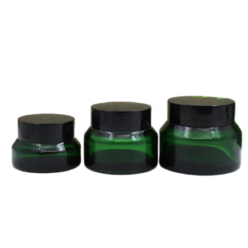 15g 30g 50g Green Glass Cream Jars Oblique Shoulder Cosmetic Facial Mudpack Pots Black Lid Skincare Eye Face Cream Container