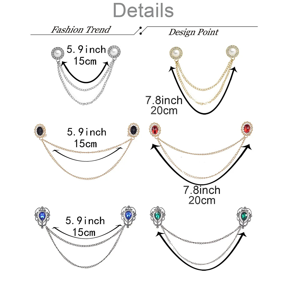Vintage Women's Sweater Shawl Chain Clips Cardigan Collar Holders and Decorations Wedding Brooch Pins for Dresses and Sweaters
