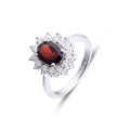 C1726 Abiding Fashion Oval Gemstone Garnet Halo Zirconia Ring Trendy Studded Wedding Silver Ring for Women
