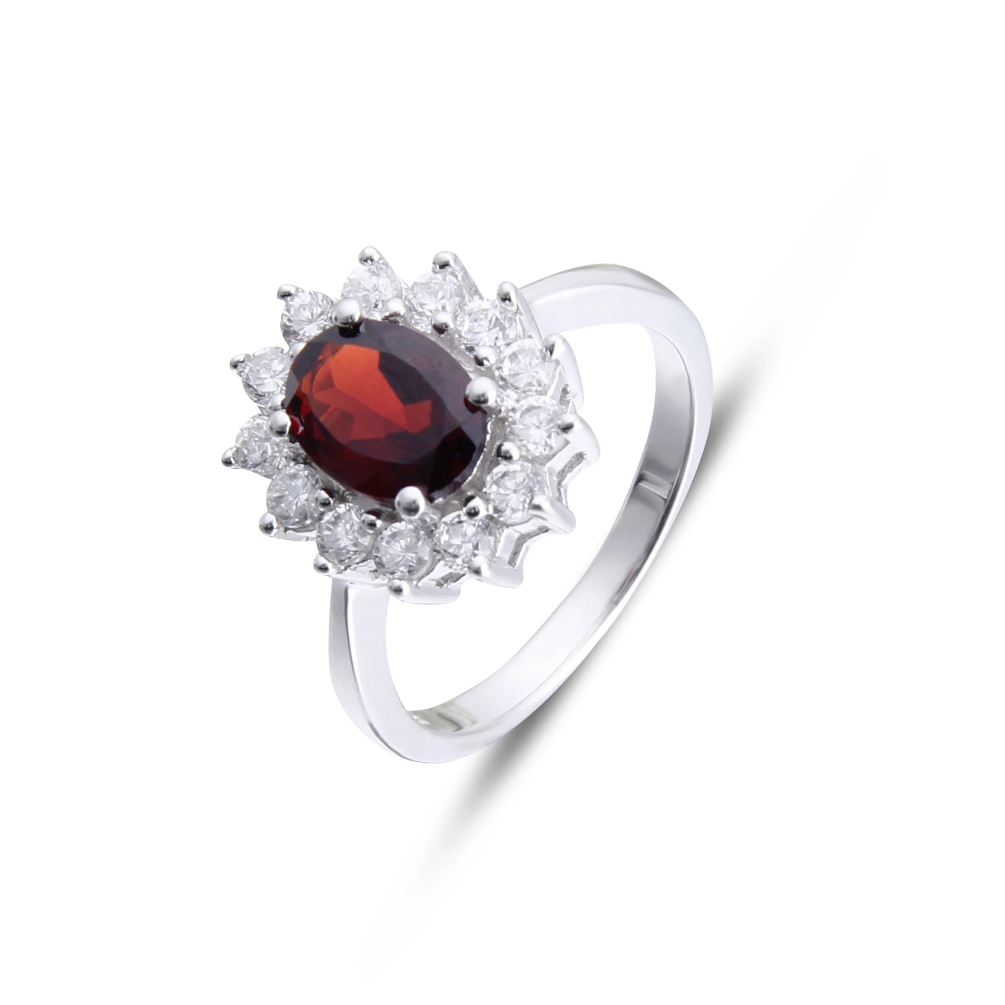 C1726 Abiding Fashion Oval Gemstone Garnet Halo Zirconia Ring Trendy Studded Wedding Silver Ring for Women