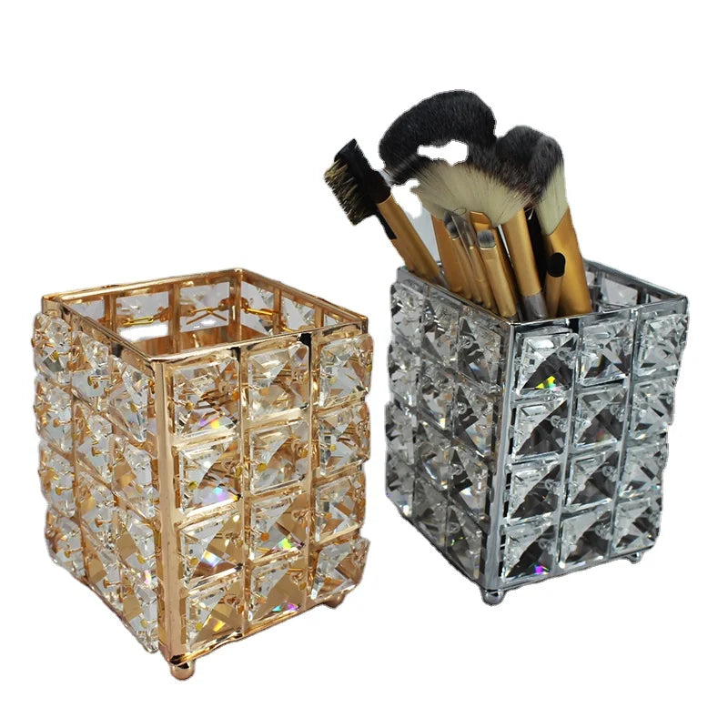 Luxury Metal Nail Pen Cosmetic Brush Storage Bucket with Pen Holder for Bathroom Makeup Area Living Room Jewelry Organization