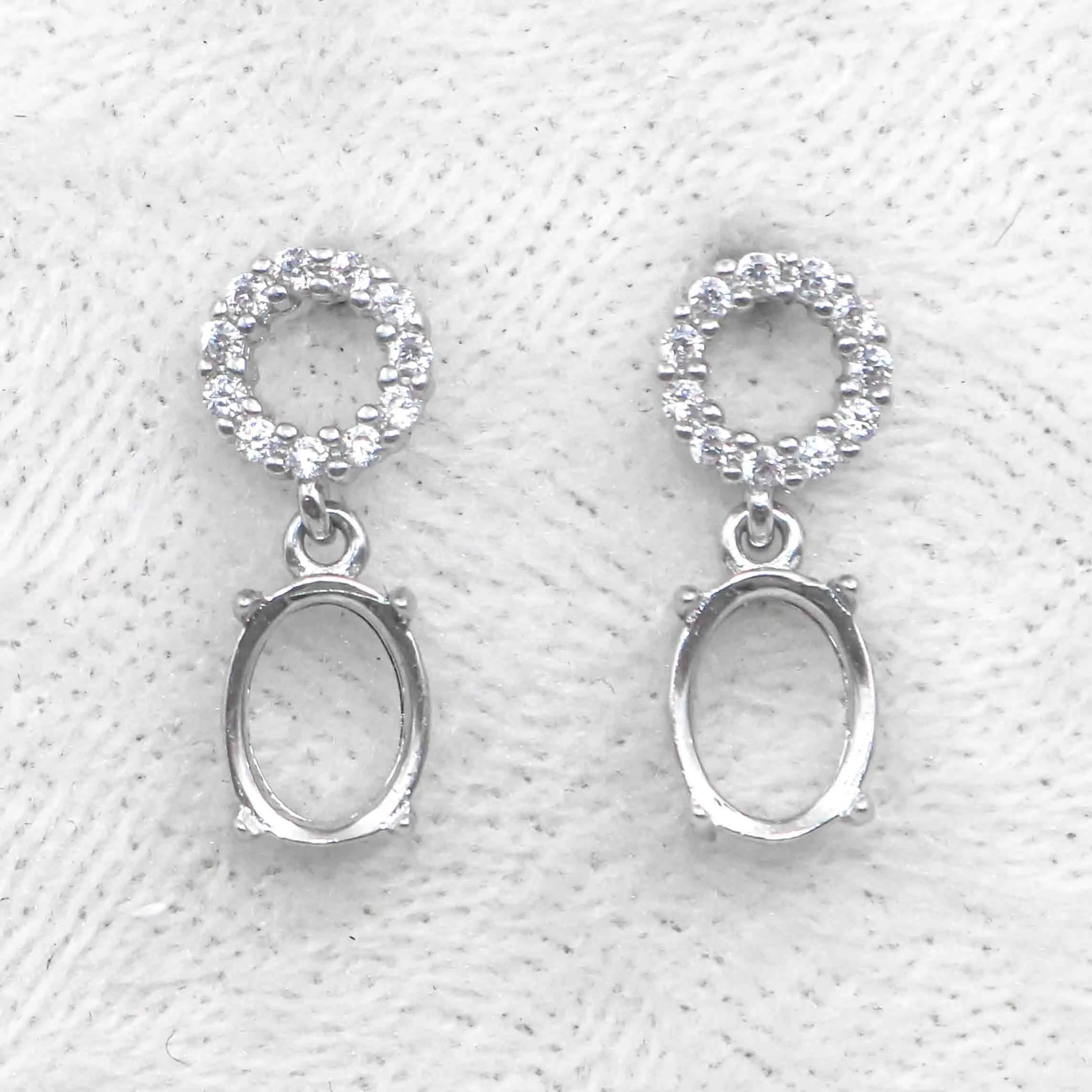 Sterling Silver 6*8mm Semi Mount Stud Eardrops Empty Frame Support Blank Setting S925 Base Without Center Stone DIY for Inlay