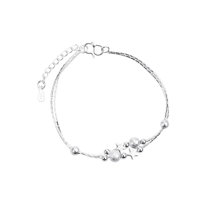 Silver Plated Double Layer Star Bracelet for Women Simple Bead Charm Stacked Star Copper Bracelet Exquisite Fashion Flash Anklet