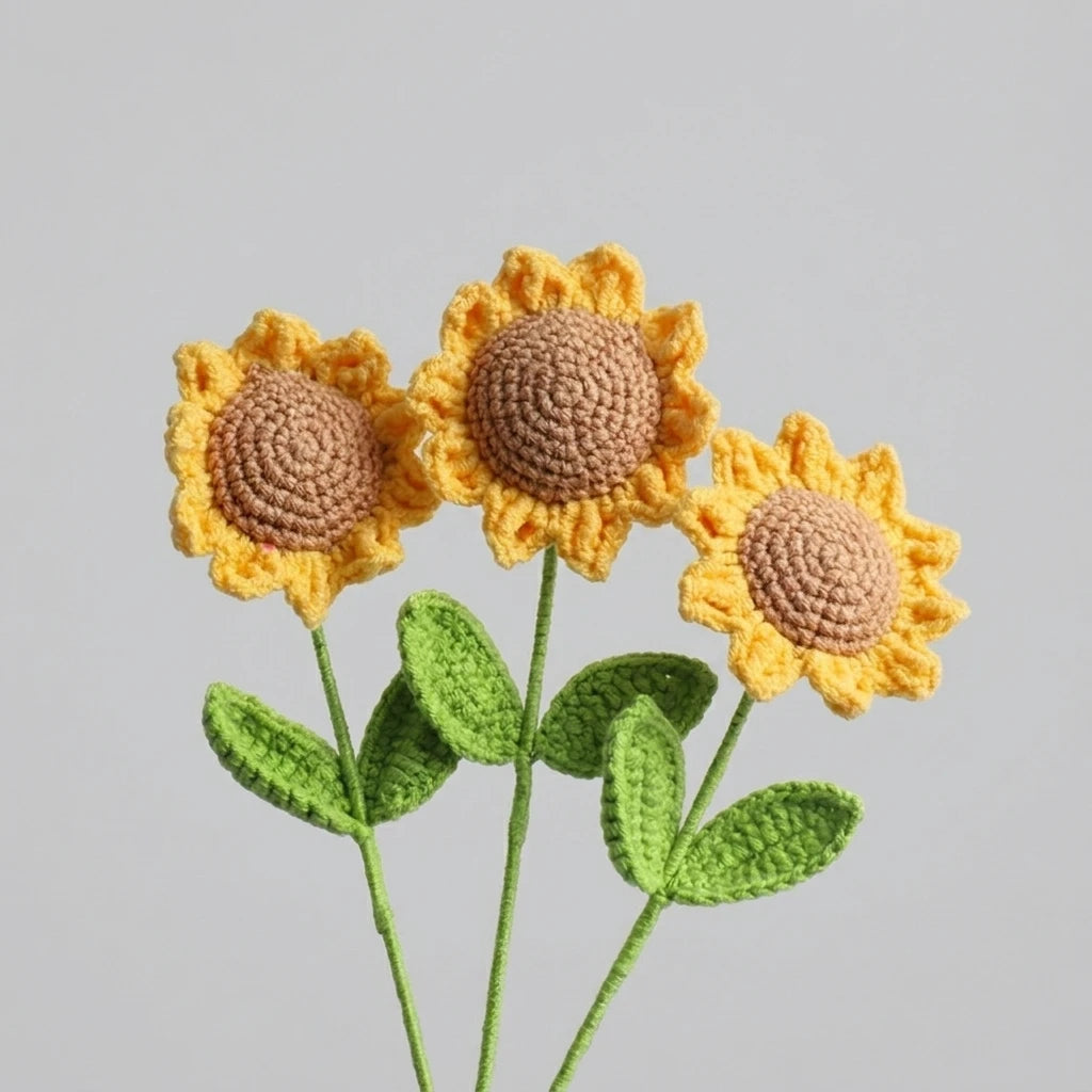 Ychon Wholesale Hand-crocheted Wool Sunflower Pot Artificial Flowers Study Desktop Decoration Home Decorations