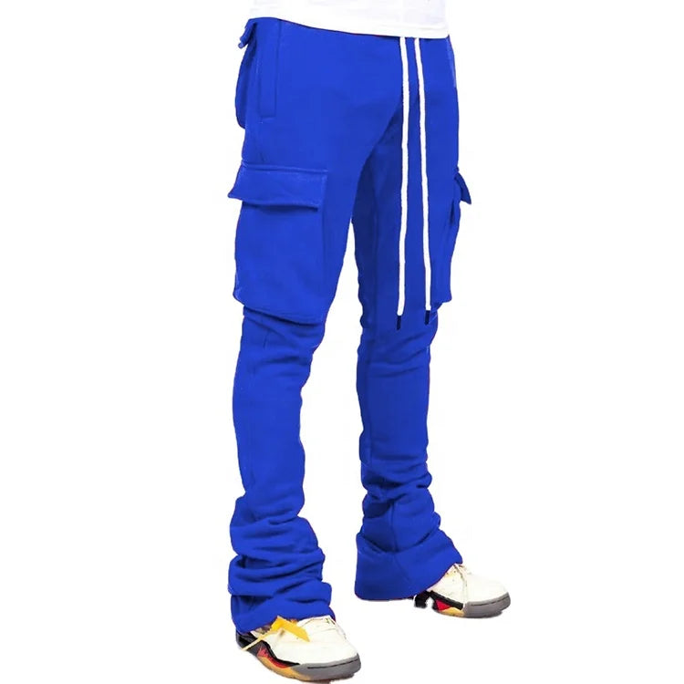 2026 Hip Hop New Fashion Men Cargo Stacked Pants Custom Streetwear Long Drawstrings Track Pants Sweatpants