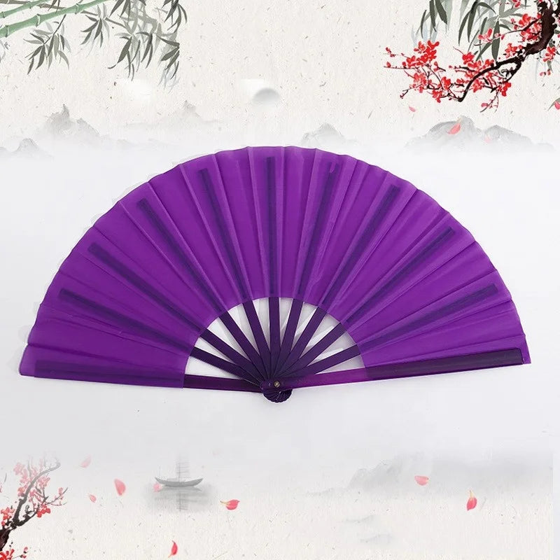 FAREA Black/Red/Yellow/Purple/White/Green/Blue Ribs Chinese Hand Held Folding Fabric Fans 33cm Large Hand Fan With Custom Logo Printed