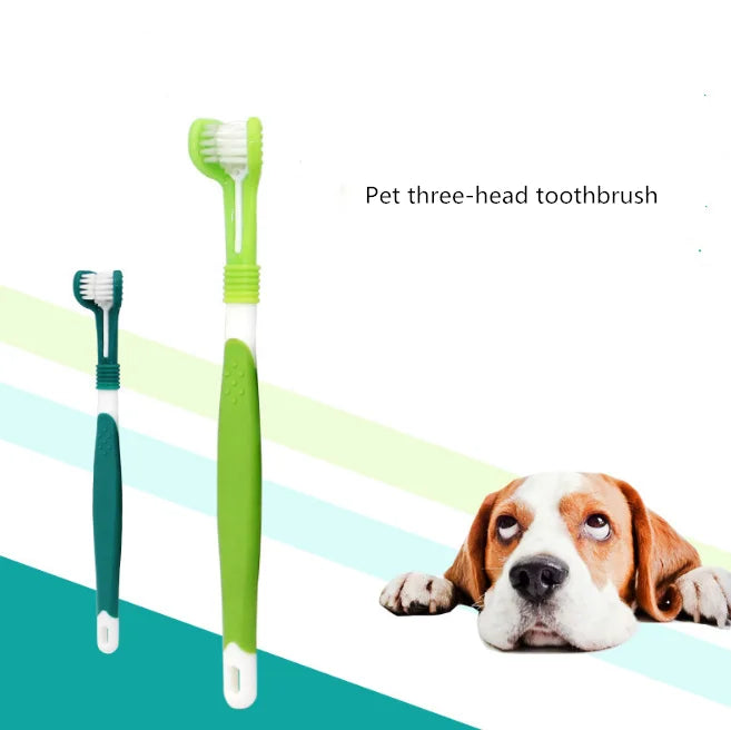 Household Triple Head Pet Grooming Dog Teeth Cleaning Pet Dental Care 3 Headed Pet Dog Toothbrush for Dog