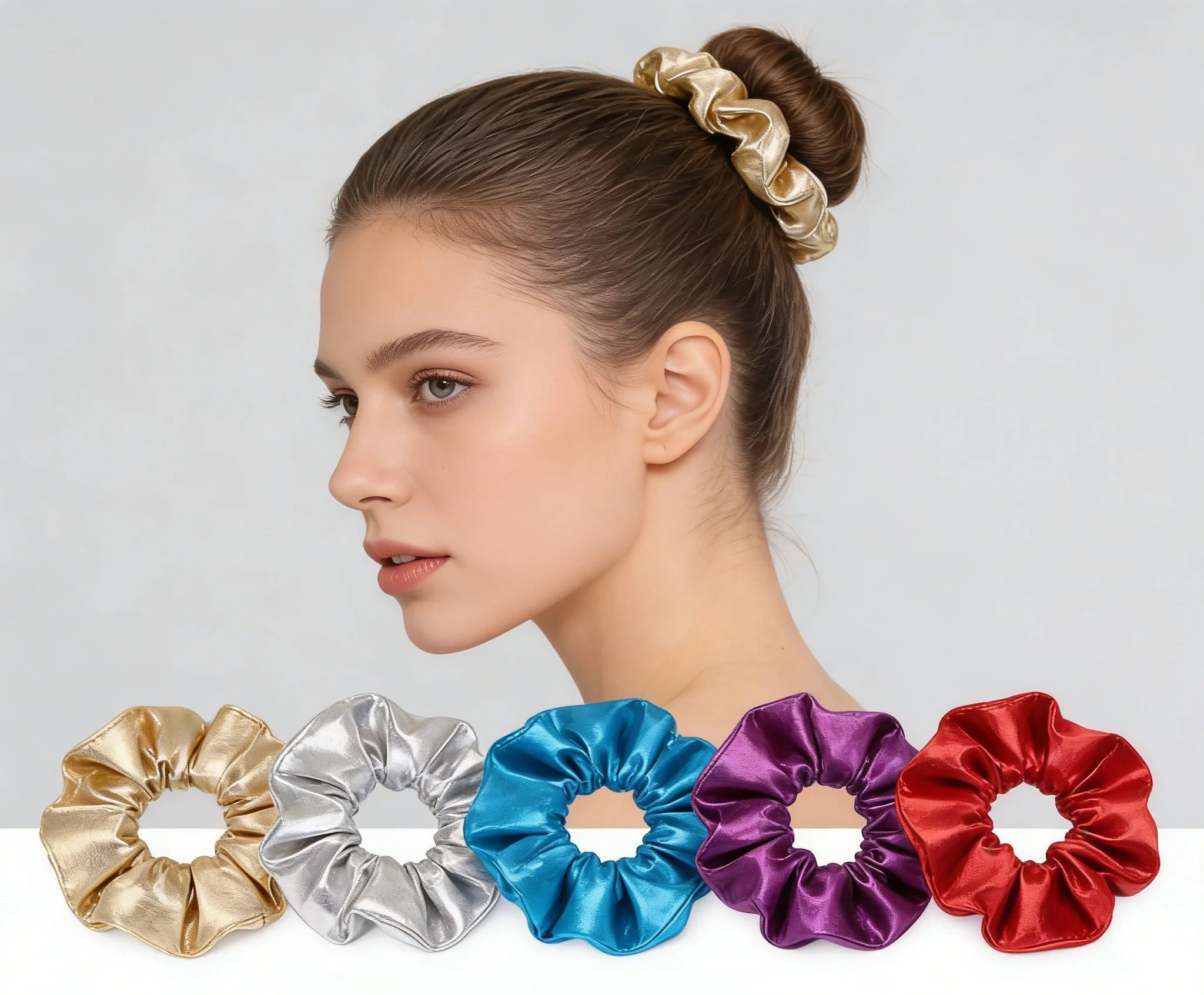 Bulk Wholesale Rainbow Hair Scrunchies Elastic Bands Shiny Metallic Scrunchie for Women Girls Gymnastics Birthday Party Favors