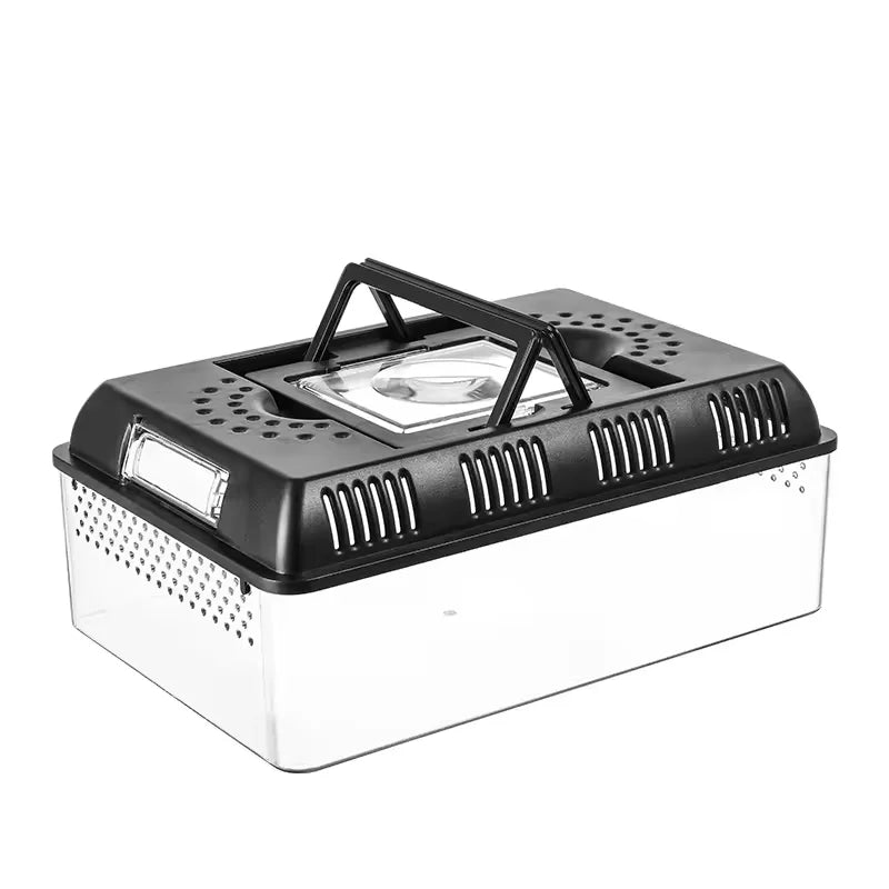 Escape-Proof Reptile Carrier with LED Light & Magnifying Lid - Portable Travel Enclosure for Snakes Turtles Hamsters