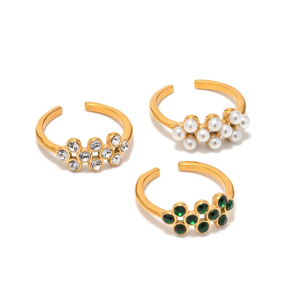 Top Selling New Pearl Rings for Women Open Size Waterproof 18k Gold Plated Fashion Rings Wholesale Stainless Steel Jewelry