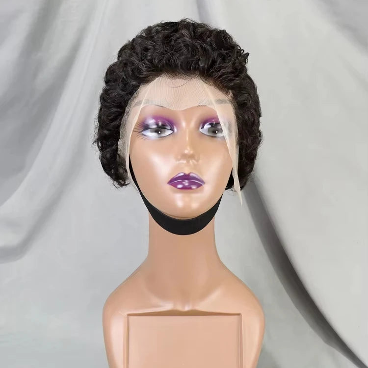 Natural Color Pixie Wave 13x4 Lace Frontal Wig Full Density 100% Human Hair Curly Short Pixie Cut Wig