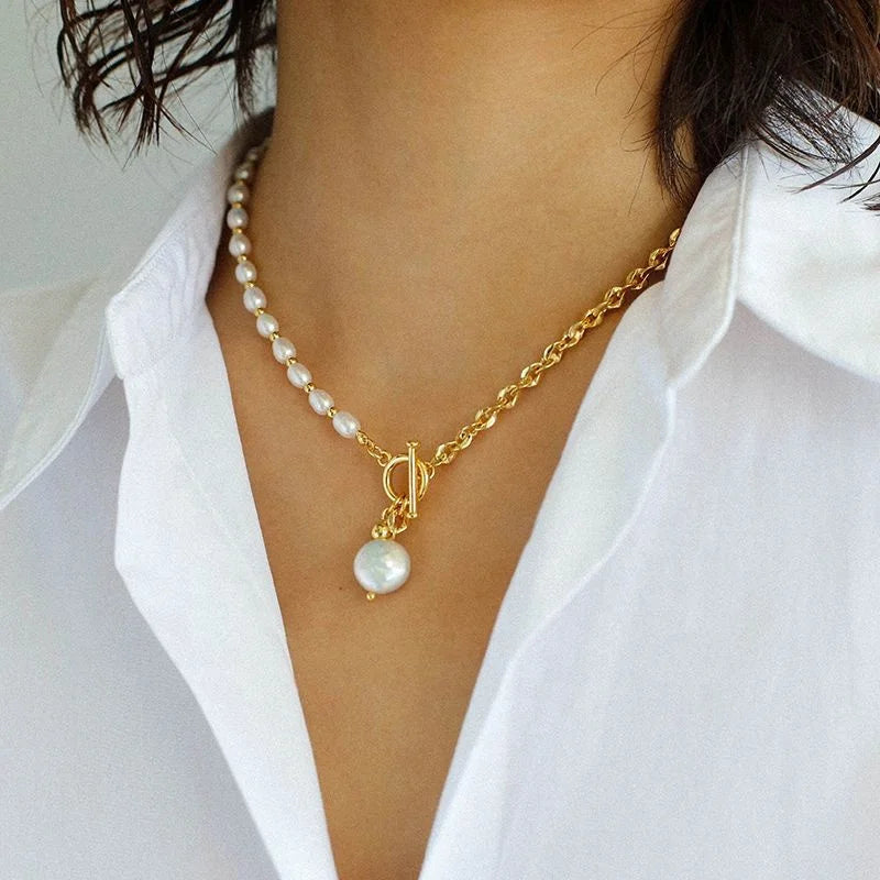Baroque Freshwater Pearl Y Gold Necklace Bracelet 18K Spliced Chain Elegant Jewelry for Weddings Parties Engagements for Classic