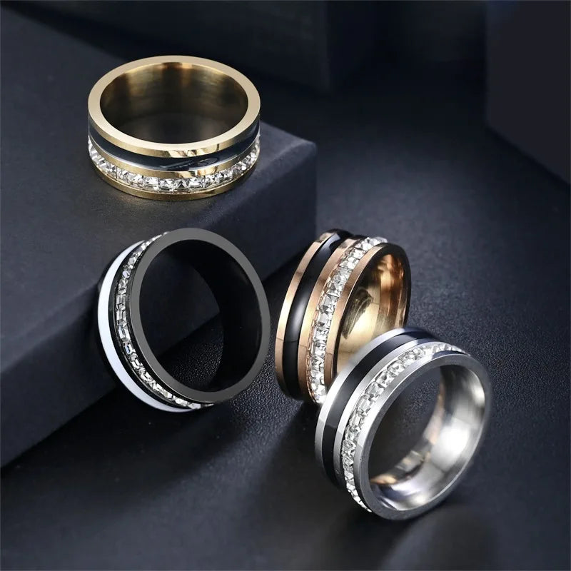 Stylish Stainless Steel Zircon Ring Ins Wind Premium Drip Oil Men's Ring Couple Diamond Ring Wedding Gift Birthday Jewelry